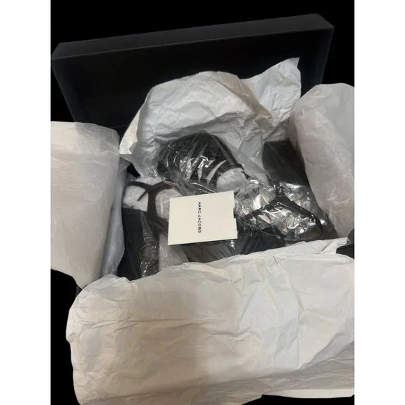 Marc Jacobs The Gram Sandal Women 8.5 Black Satin Formal Heel Platform Prom Rush - Picture 11 of 12